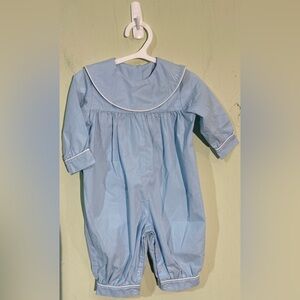 Three sisters blue Rhett embroidered monogrammed initial romper 3 months